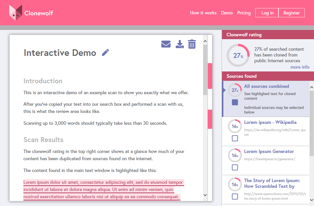 Clonewolf Plagiarism checker - screen shot 2